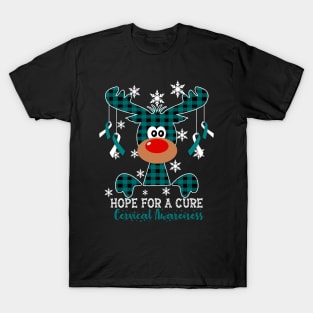 Reindeer Hope For A Cure Cervical Awareness Christmas T-Shirt